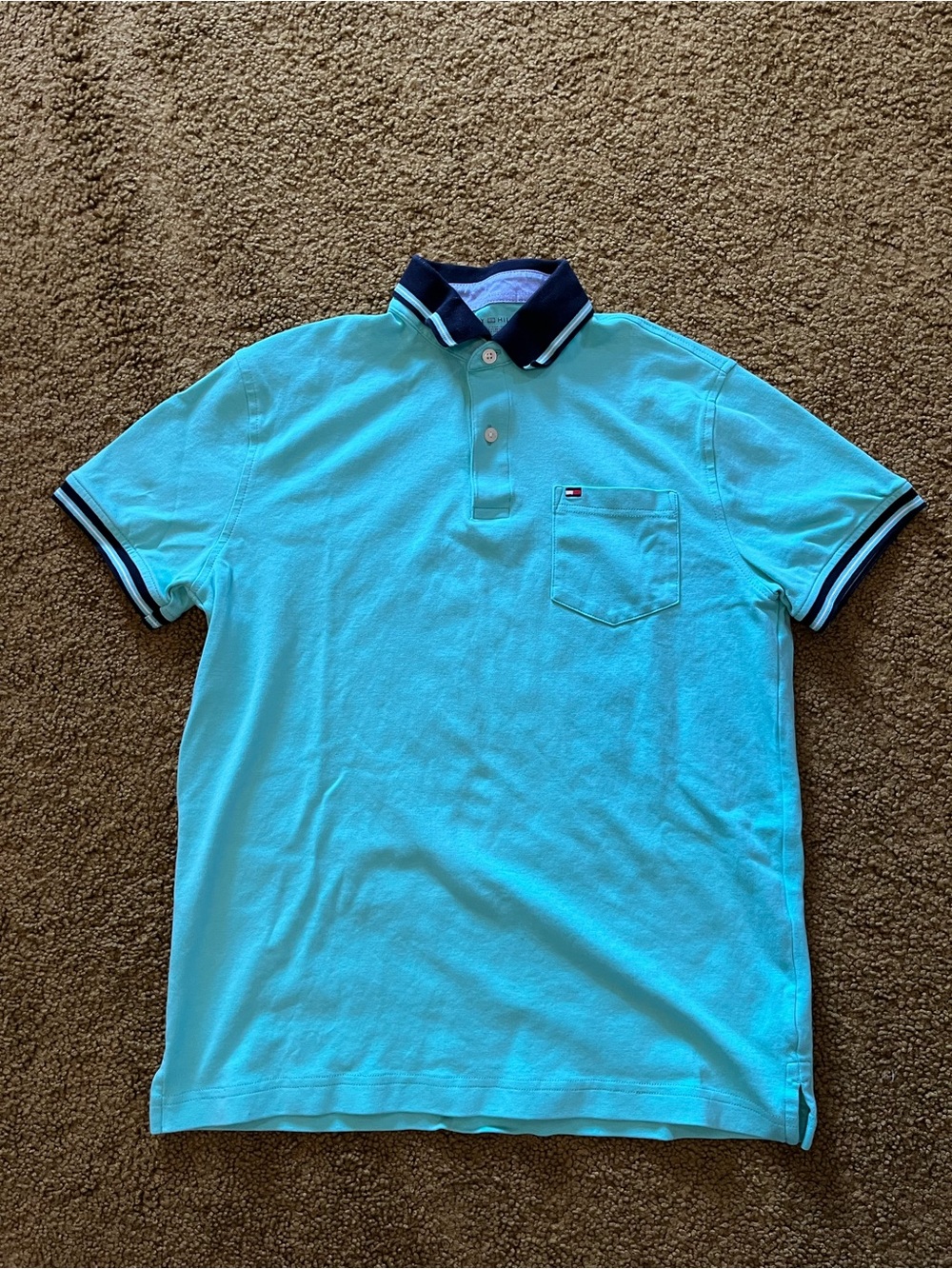 Tommy Hilfiger Men's Aqua Polo with Navy Contrast Collar